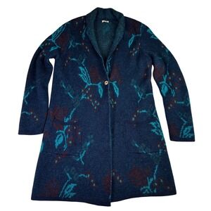 Oriana Made in Italy Knit Cardigan Sweater Floral Blue Mohair Wool Blend Sz L